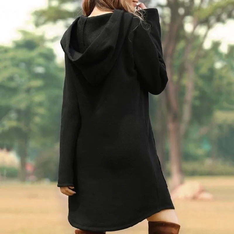 Analle | Robe à capuche pour femme, ample et décontractée, de couleur unie