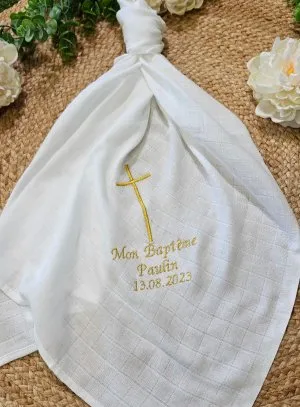 Baptism Cross Simple Muslin Cloth