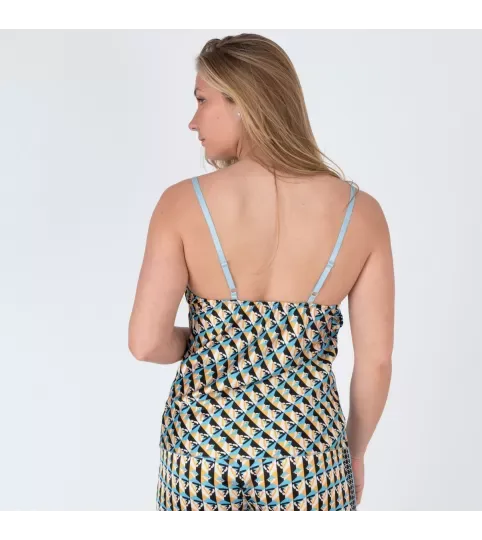 Blue printed Vicky satin top femme
