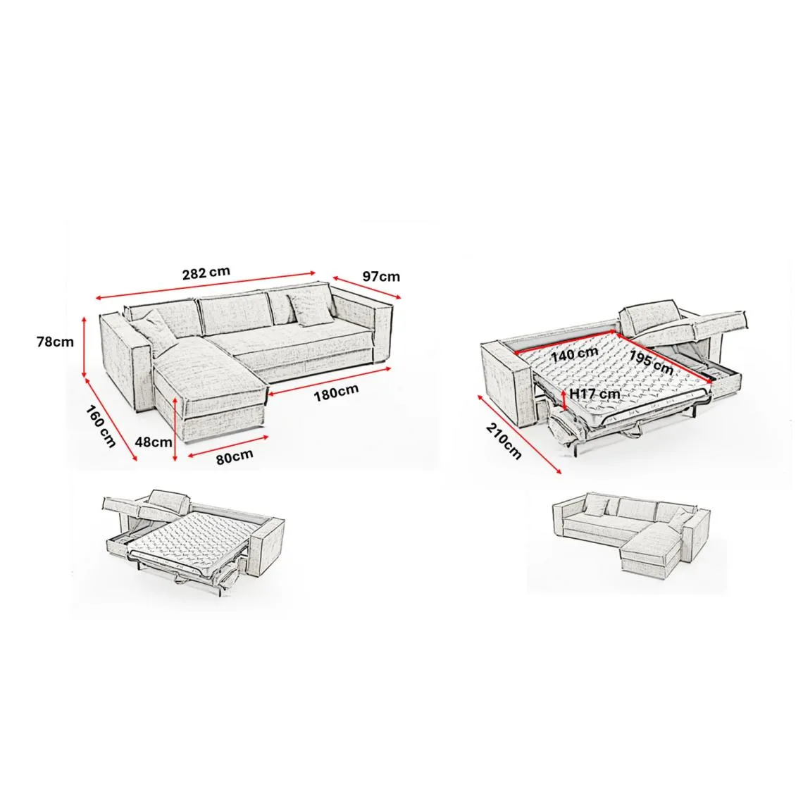 Canapé d'angle reversible Beige convertible express avec méridienne coffre ISABELLA Angle | 3 Suisses