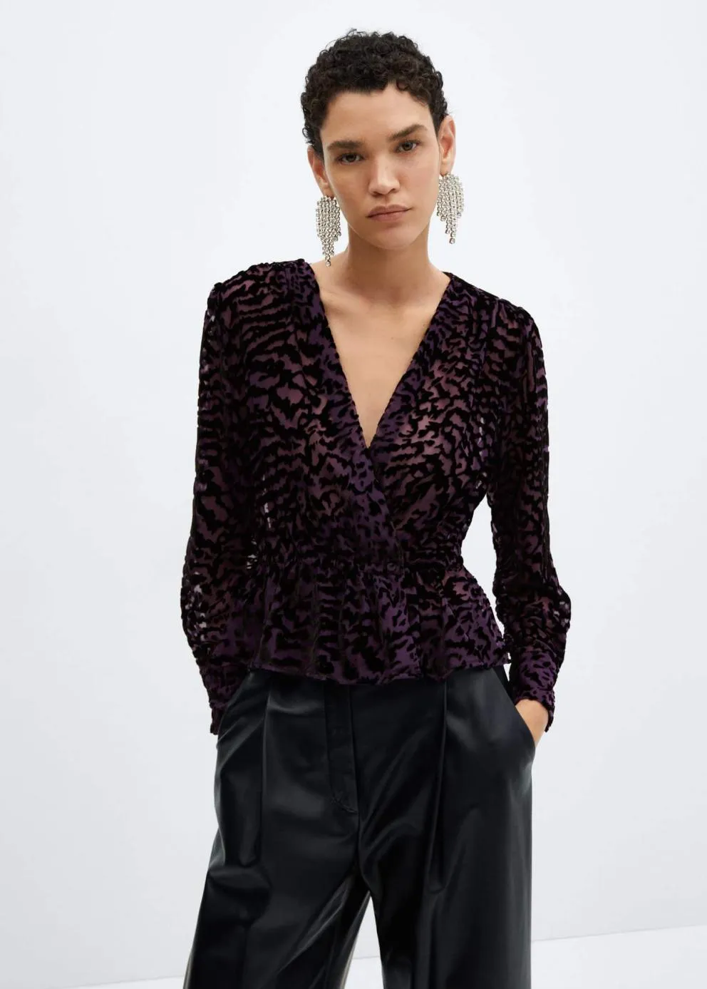 Chemise | Femme MANGO Blouse Velours En Imprimé Animal Noir