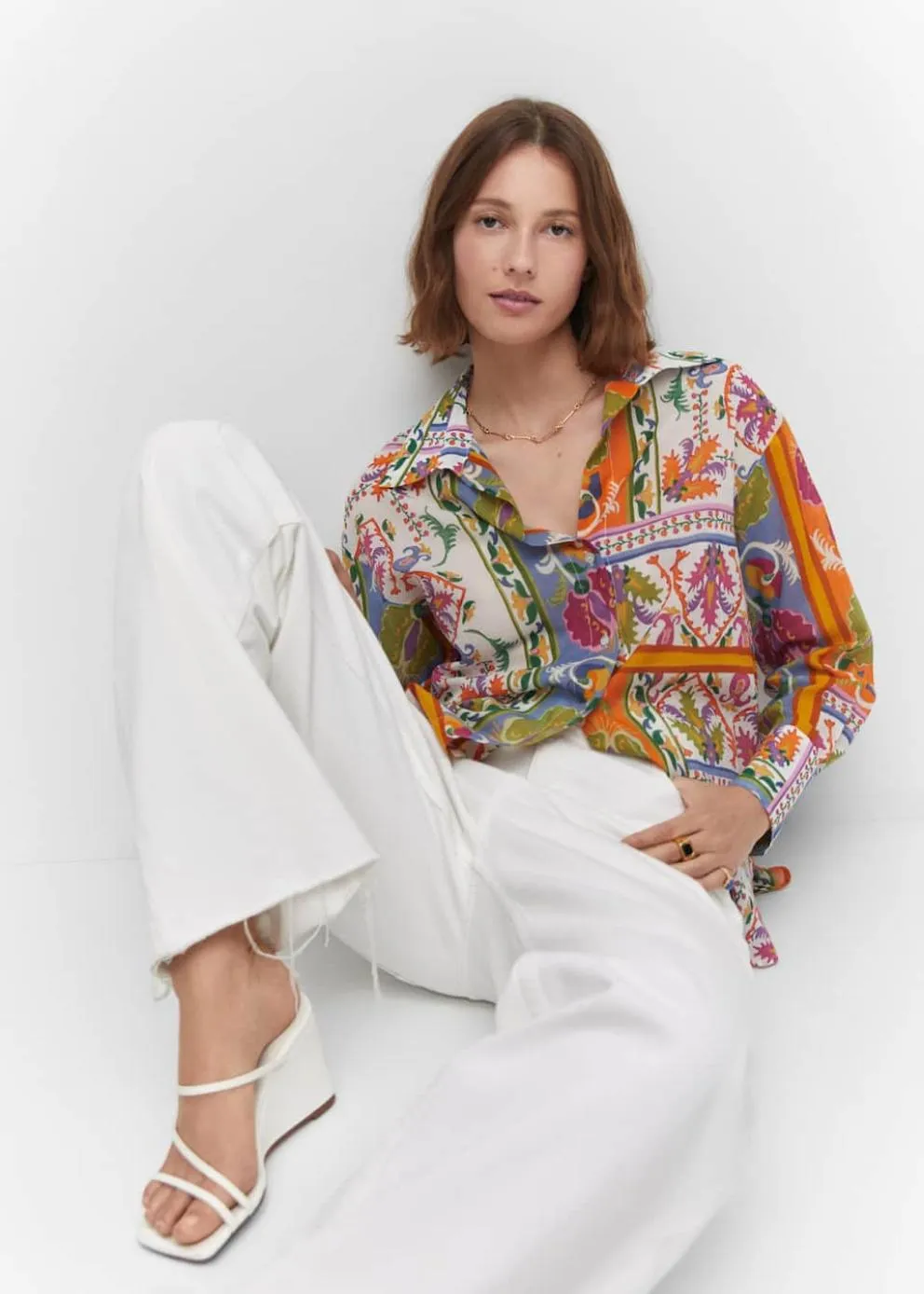 Chemise | Femme MANGO Chemise Coton Imprimée Blanc Cassé