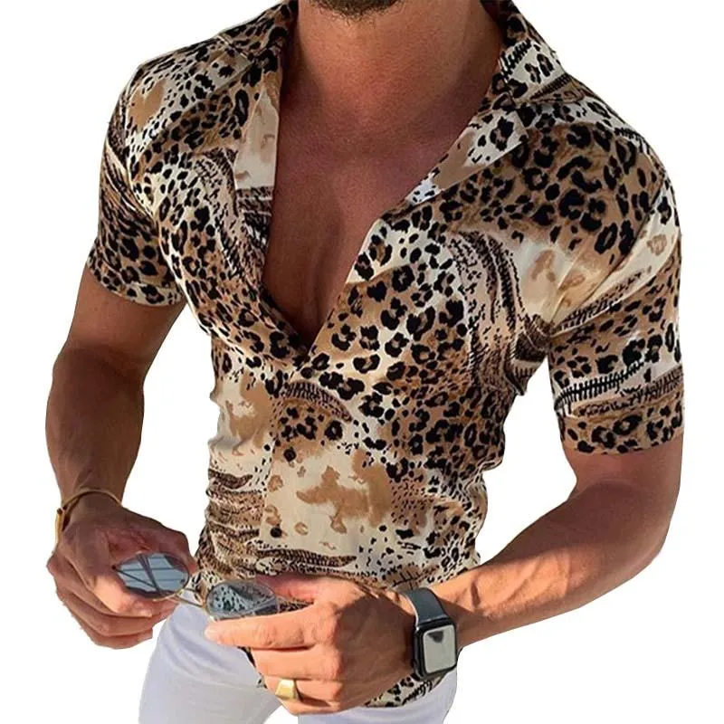 Chemise année 90 à imprimé léopard pour homme