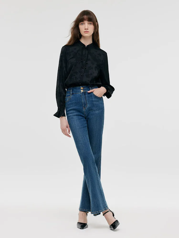 Chemise Femme Col Mandarin Jacquard