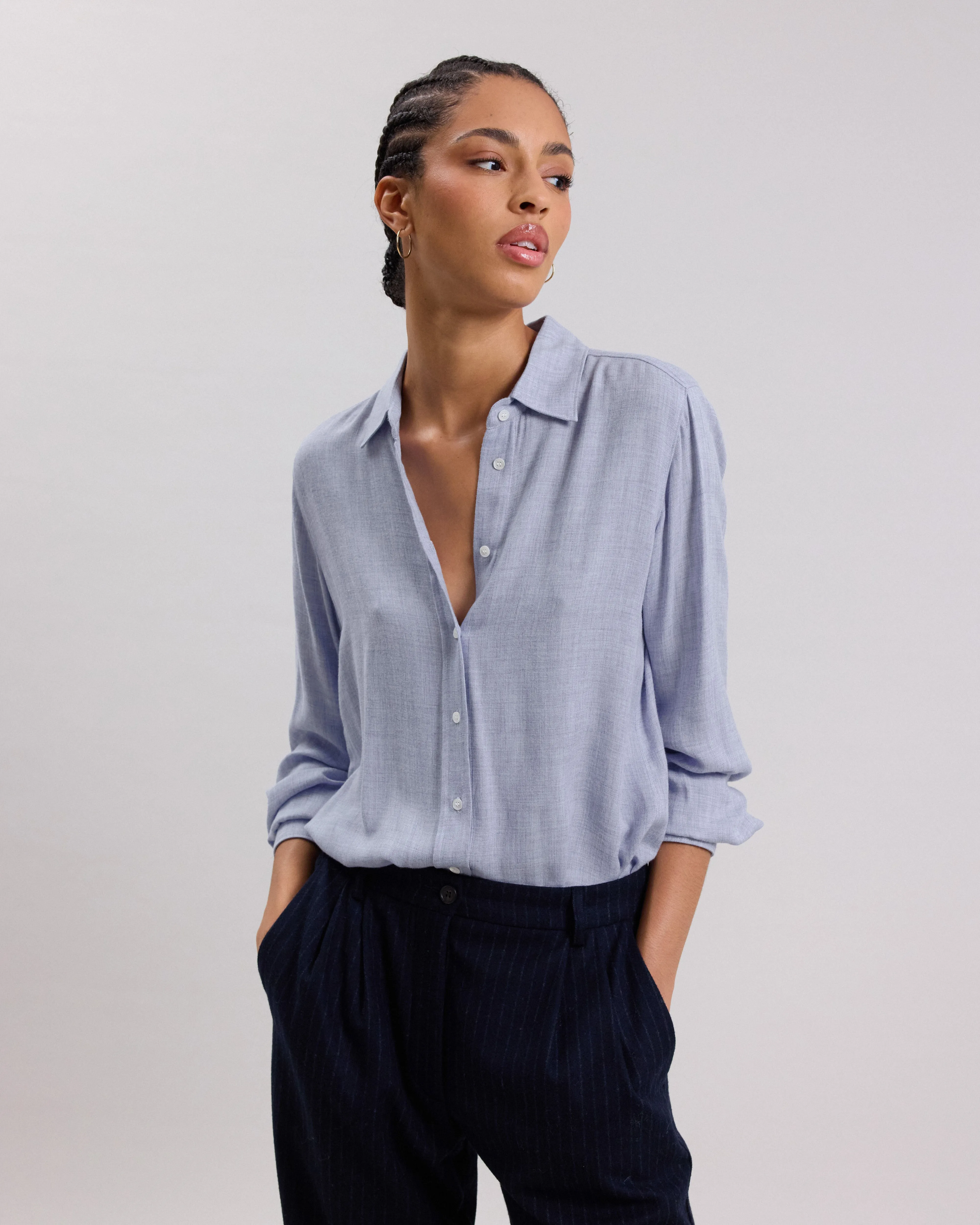 Chemise Femme en laine mélangée Bleu Chiné Coraz