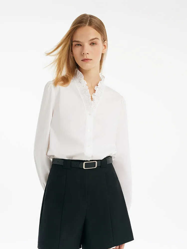 Chemise femme à col en V et à volants