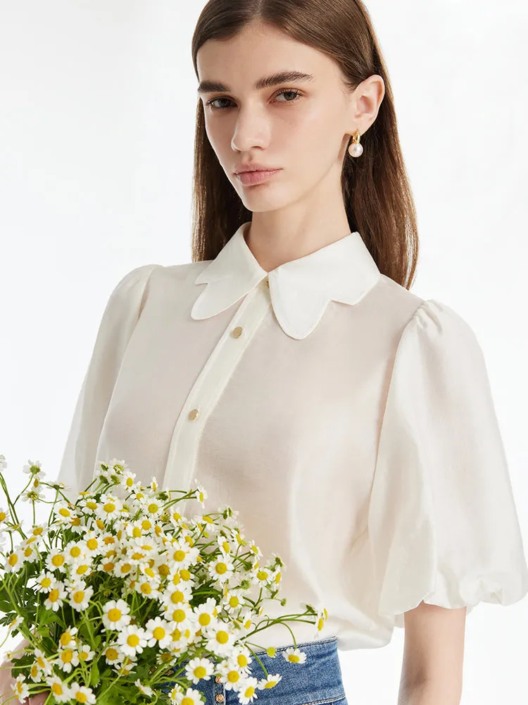 Chemise femme à col pétale et manches bouffantes en Tencel