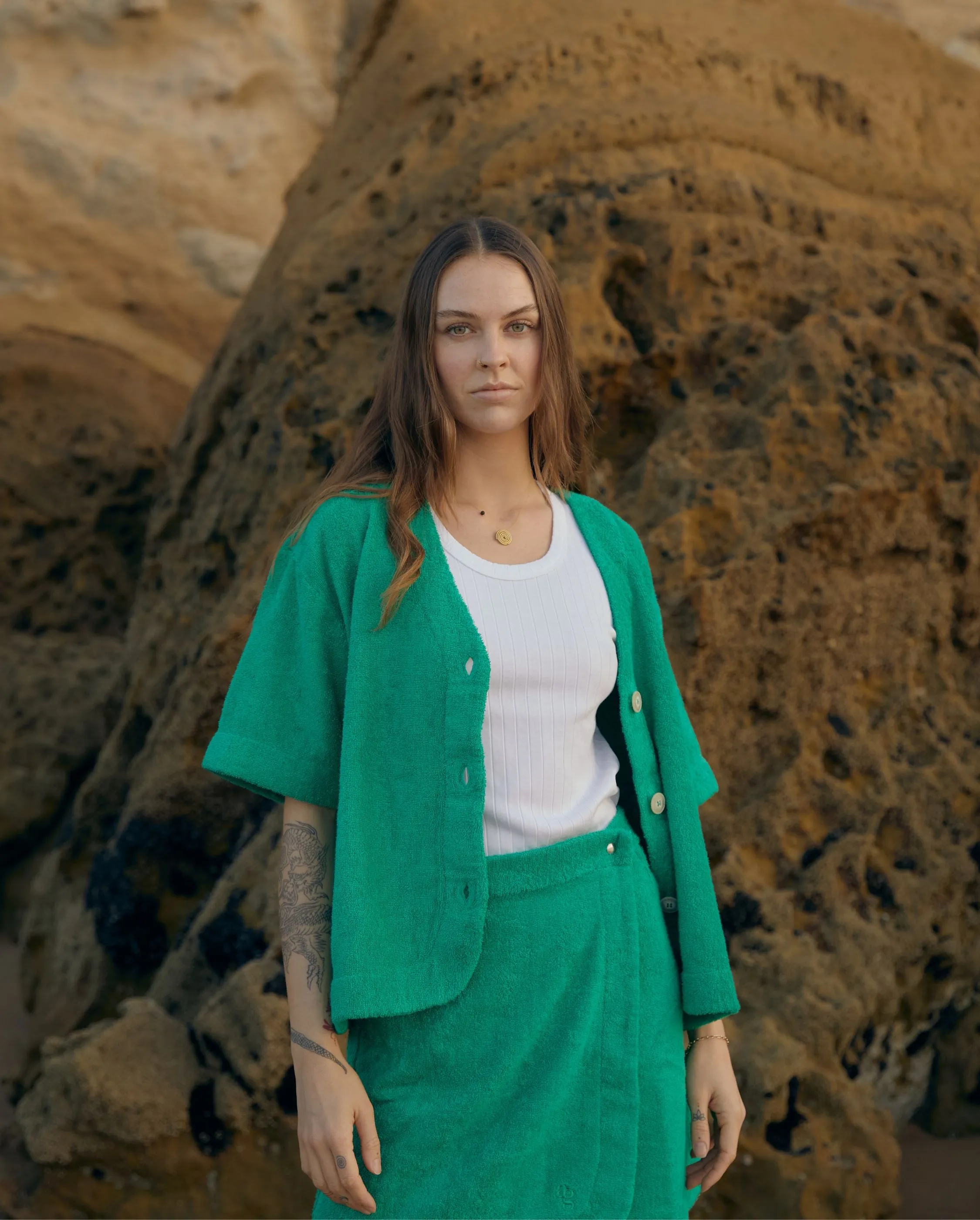 Chemise femme éponge coton bio, vert