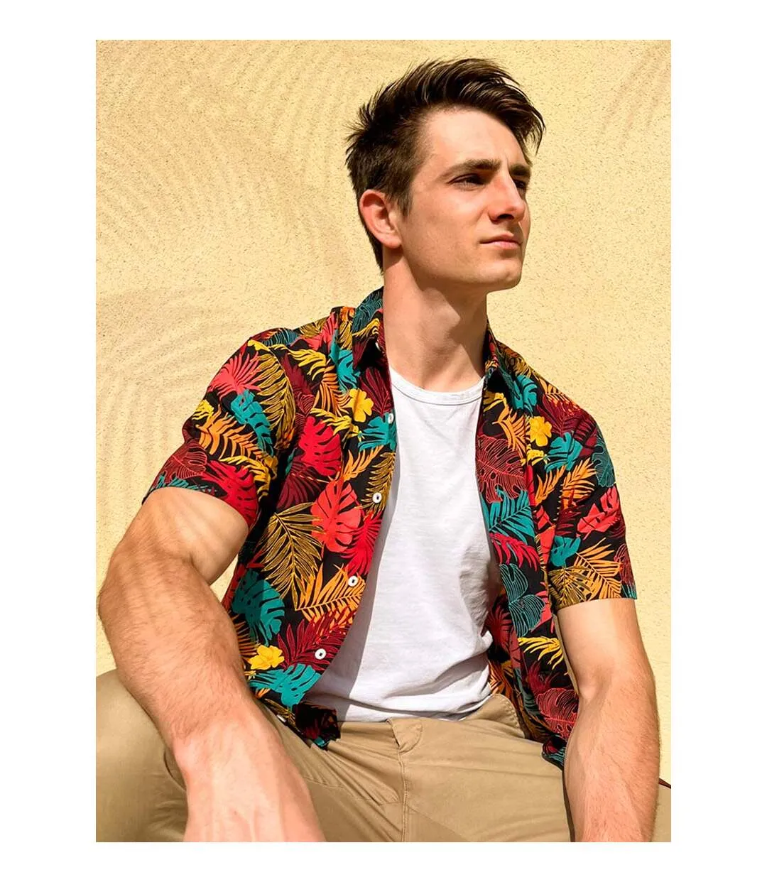 Chemise homme manches courtes LORENZO imprimé tropical orange