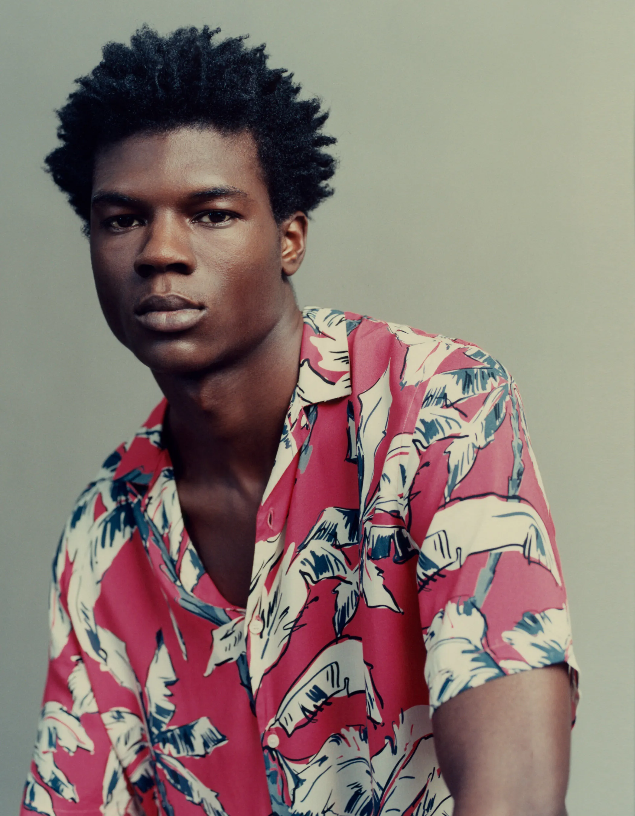 Regular Cayenne Lenzing Ecovero Men's Shirt with Palm Trees