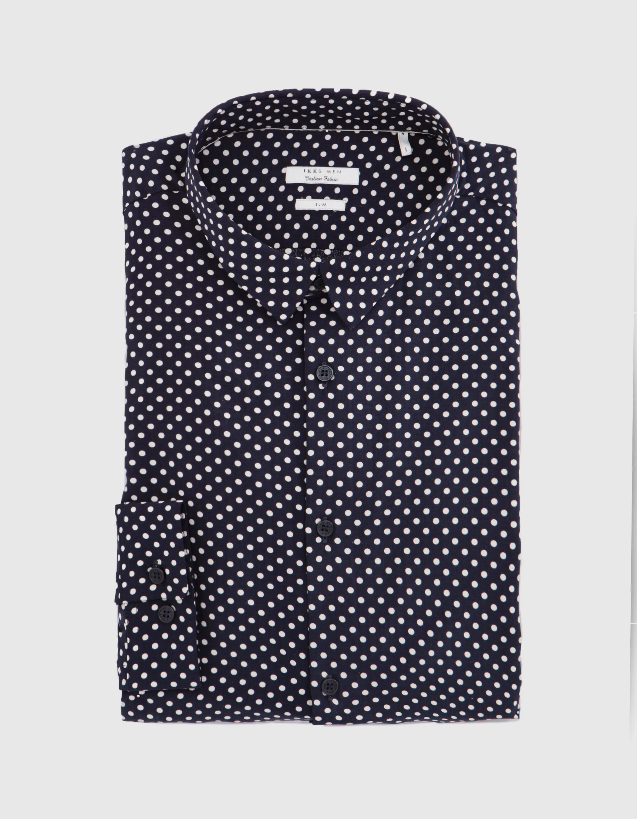 Slim Marine Lenzing Ecovero Men's Shirt with Polka Dot Motif