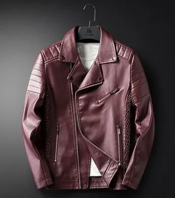 Faux leather biker jacket for men with quilted shoulders