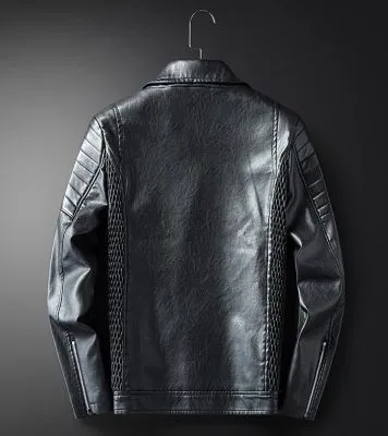 Faux leather biker jacket for men with quilted shoulders