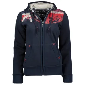 Geographical Norway Gasmine Femme - Sweat avec Capuche, Ouverture zippée et Poches kangourou sur le Devant, Marine