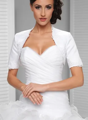 Lace Trim Satin Bolero with 1/3 Sleeves