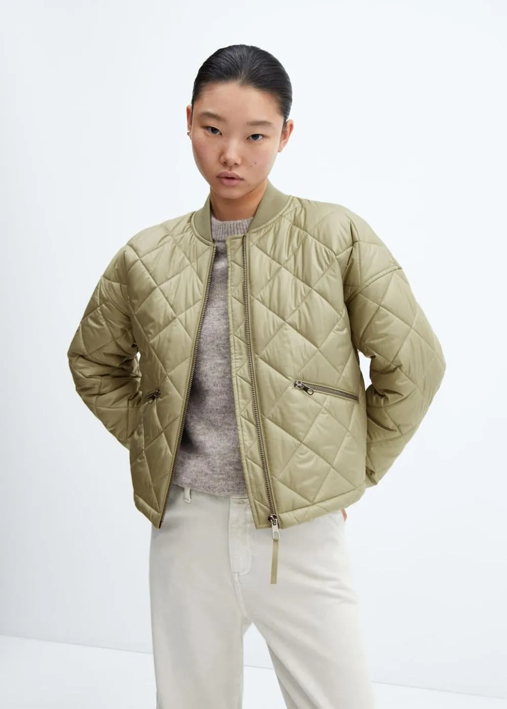 Manteau | Femme MANGO Veste Bomber Matelassée Imperméable Kaki