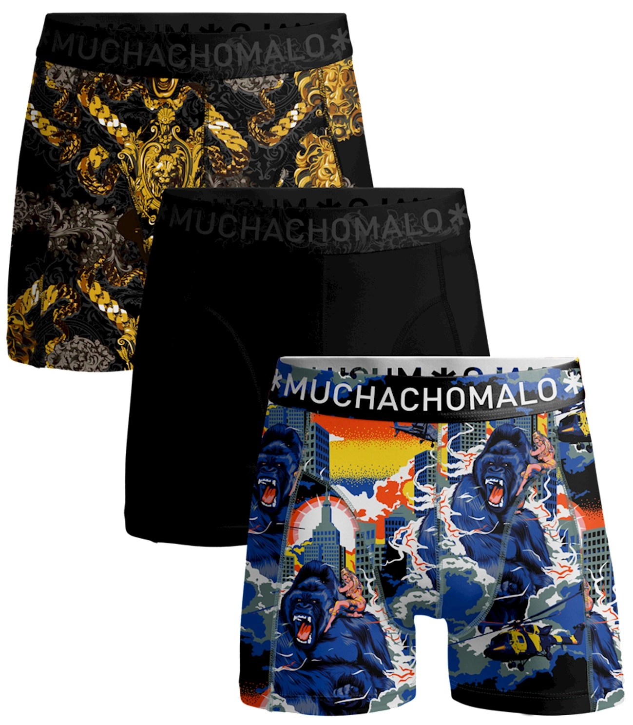 Muchachomalo Boys Boxer Shorts Bundle - King Kong Print/Print/Black (Set of 3)