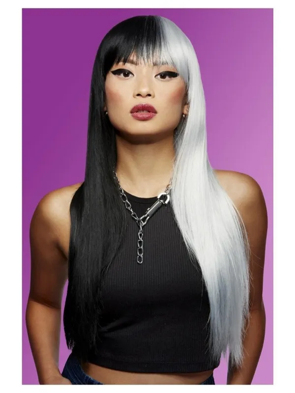 Perruque Manic Panic Cheveux longs (Noire et Blanche)