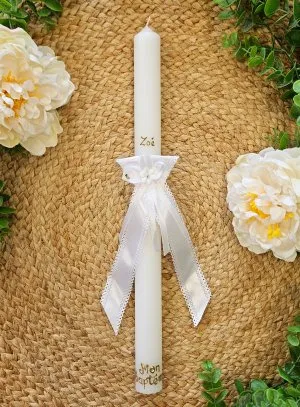 Personalized Baptism Candle with Satin Bow - Customizable