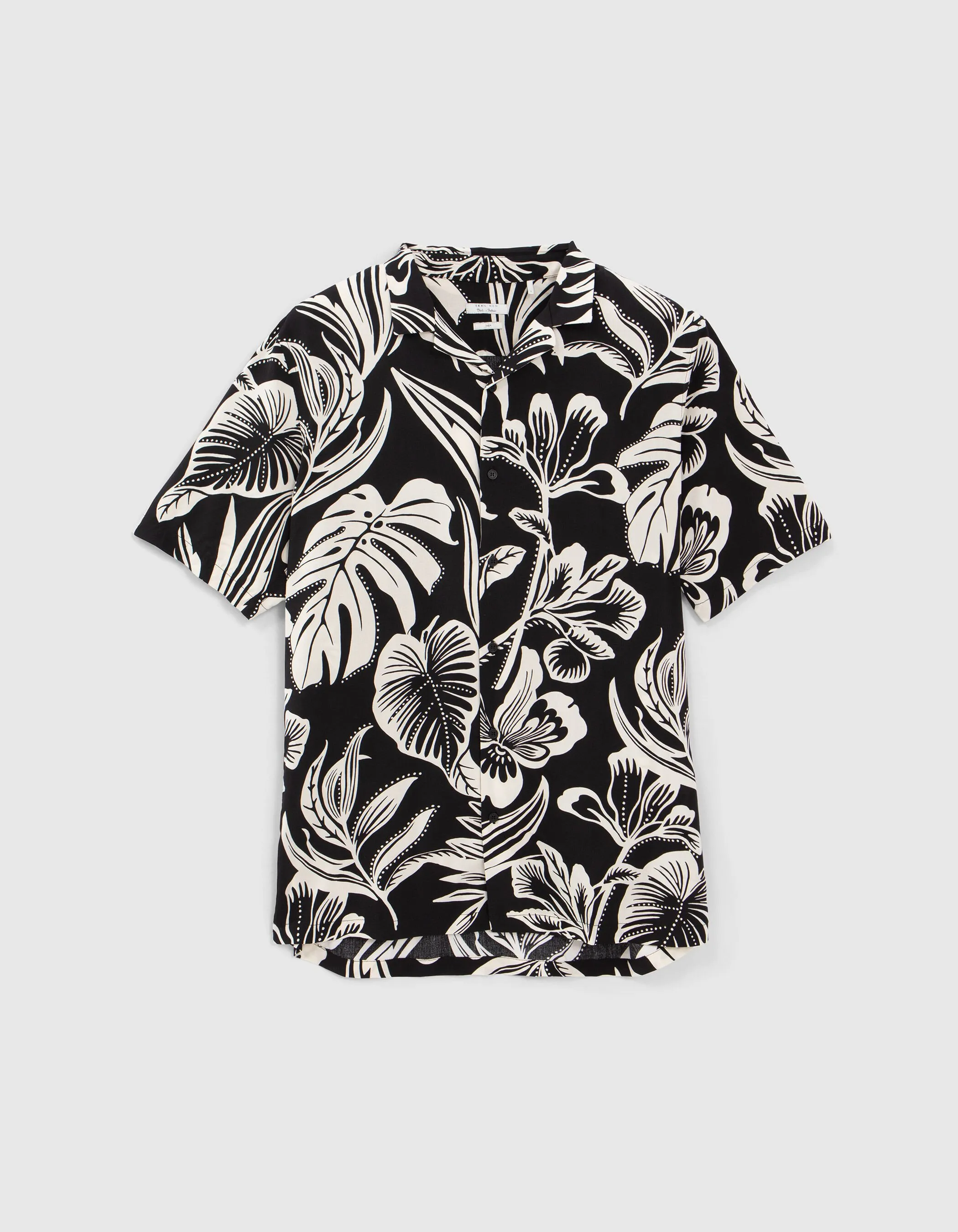 Pure Edition- Regular Black Lenzing Ecovero Men's Shirt with Tropical Flowers