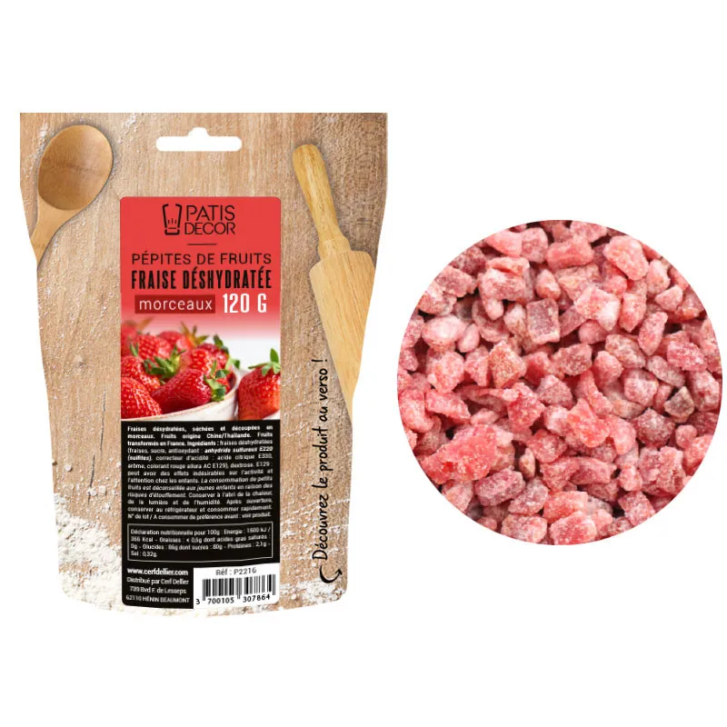 Pépites de fruits fraise déshydratée morceaux 120 g