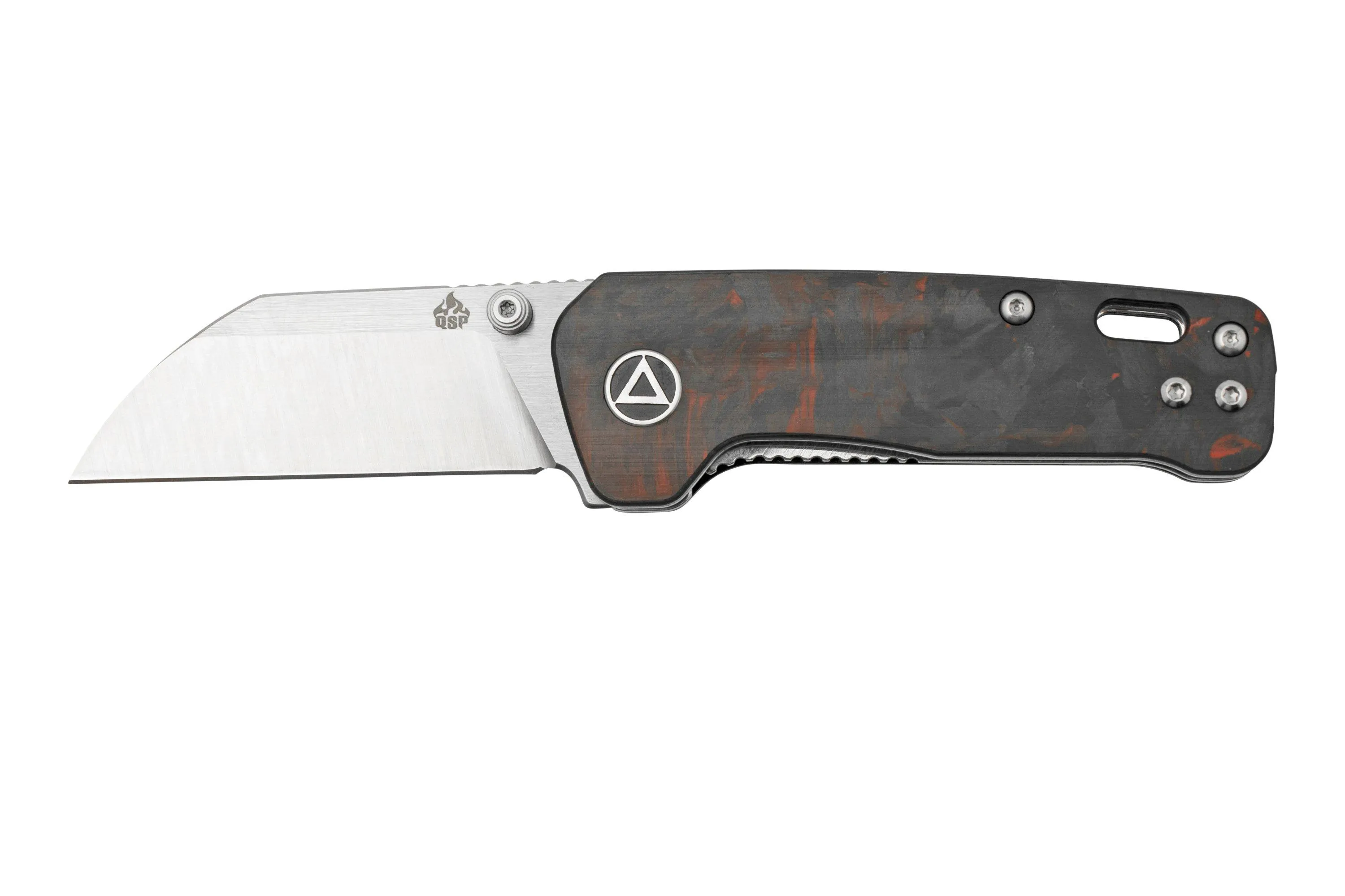 QSP Knife Penguin Mini QS130XS-E1, Satin 14C28N, Red Shredded Carbonfiber, couteau de poche