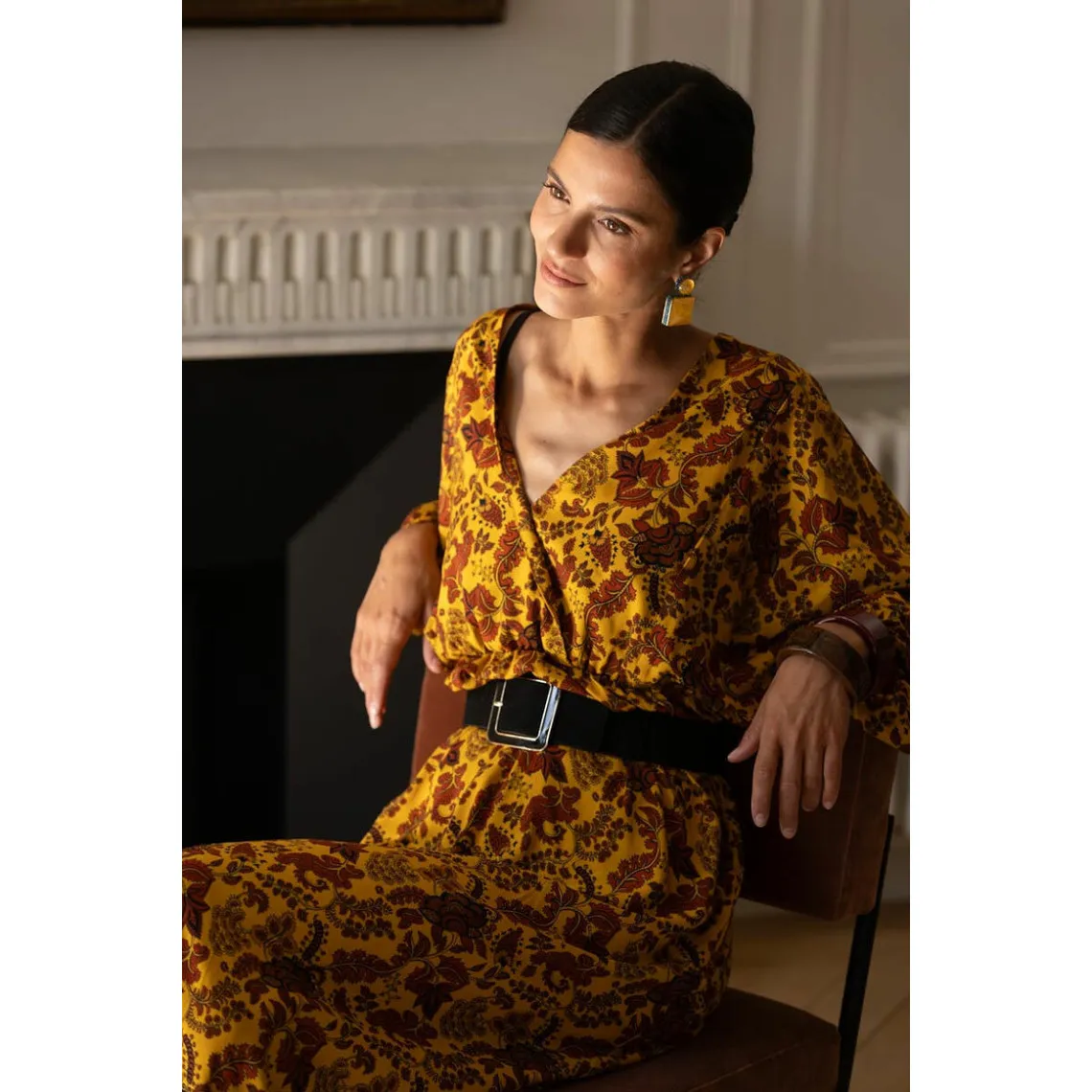 Robe longue imprimée toile de jouy- Ava jaune en viscose | 3 Suisses