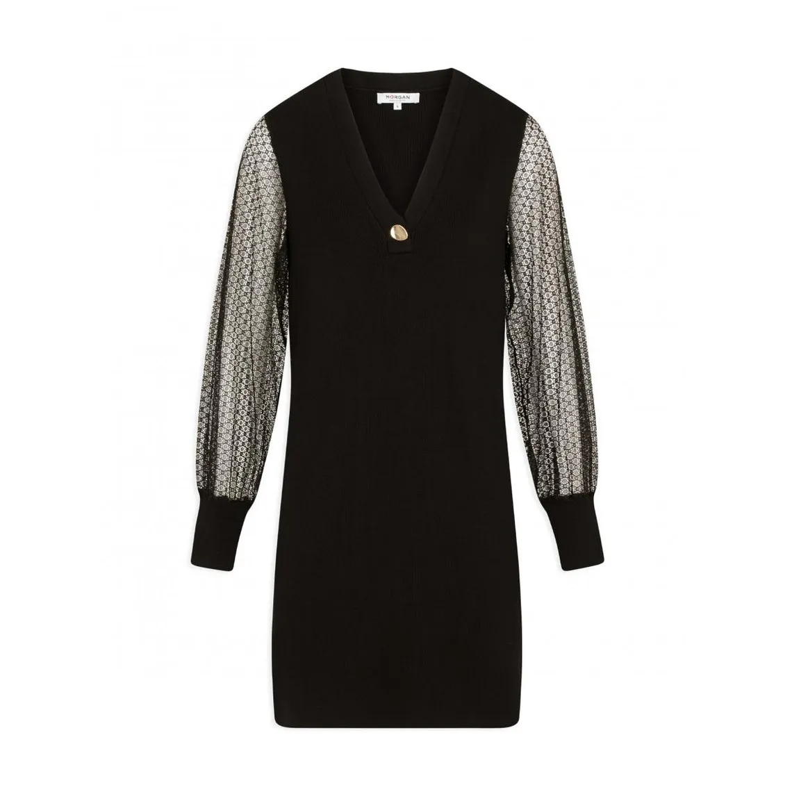 Robe pull droite à manches en dentelle noir | 3 Suisses
