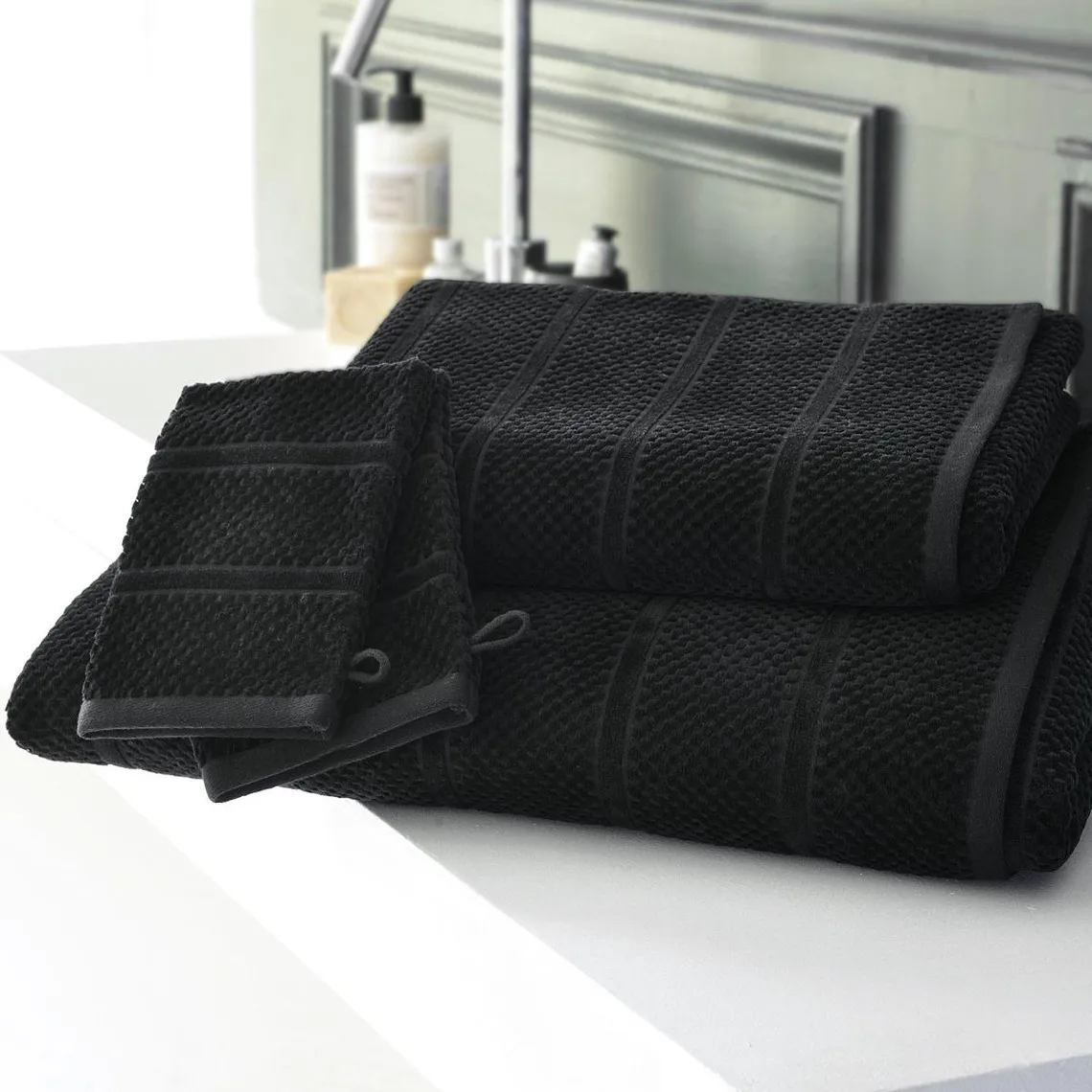 Serviette de toilette coton velours éponge noire ALICIASERV  | 3 Suisses