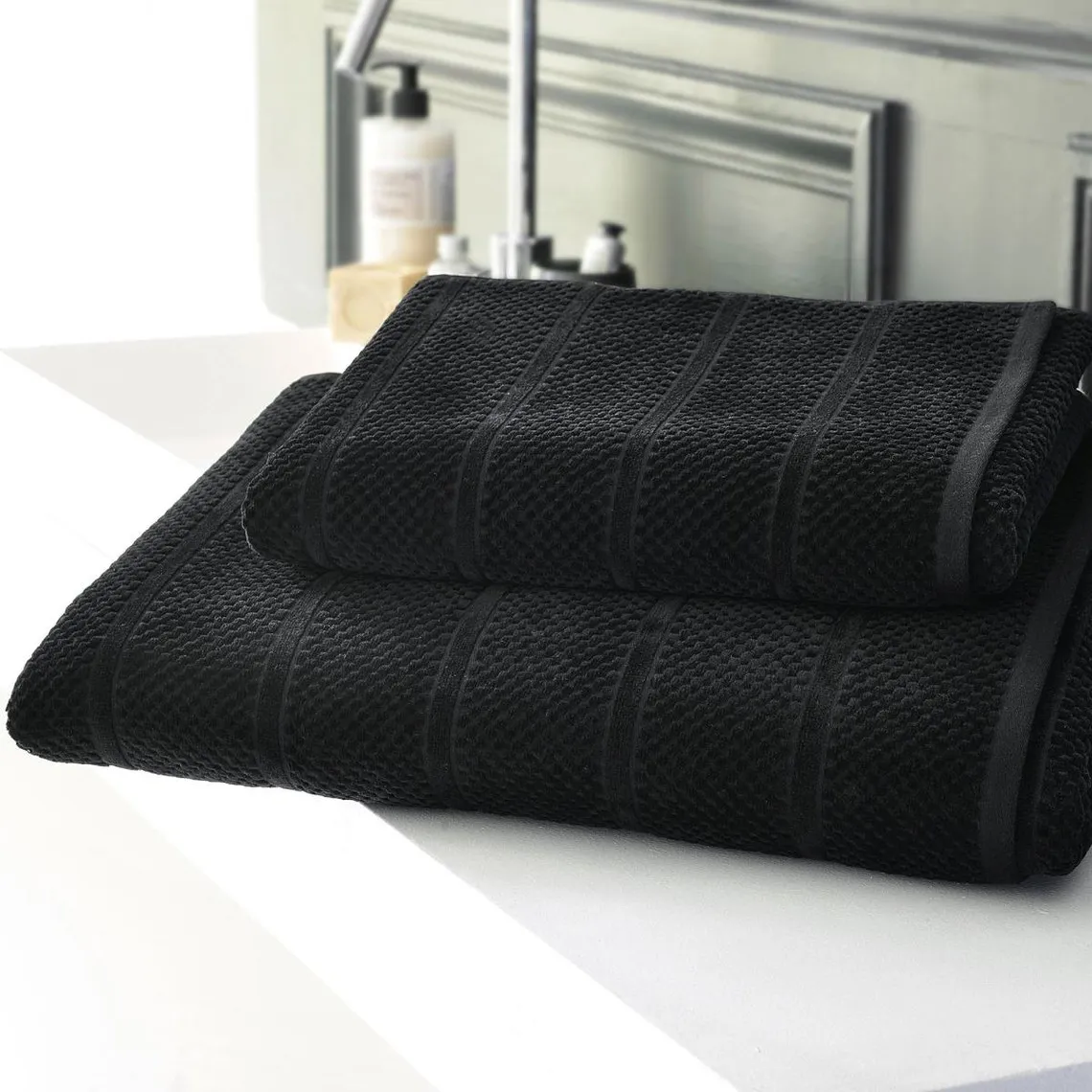 Serviette de toilette coton velours éponge noire ALICIASERV  | 3 Suisses
