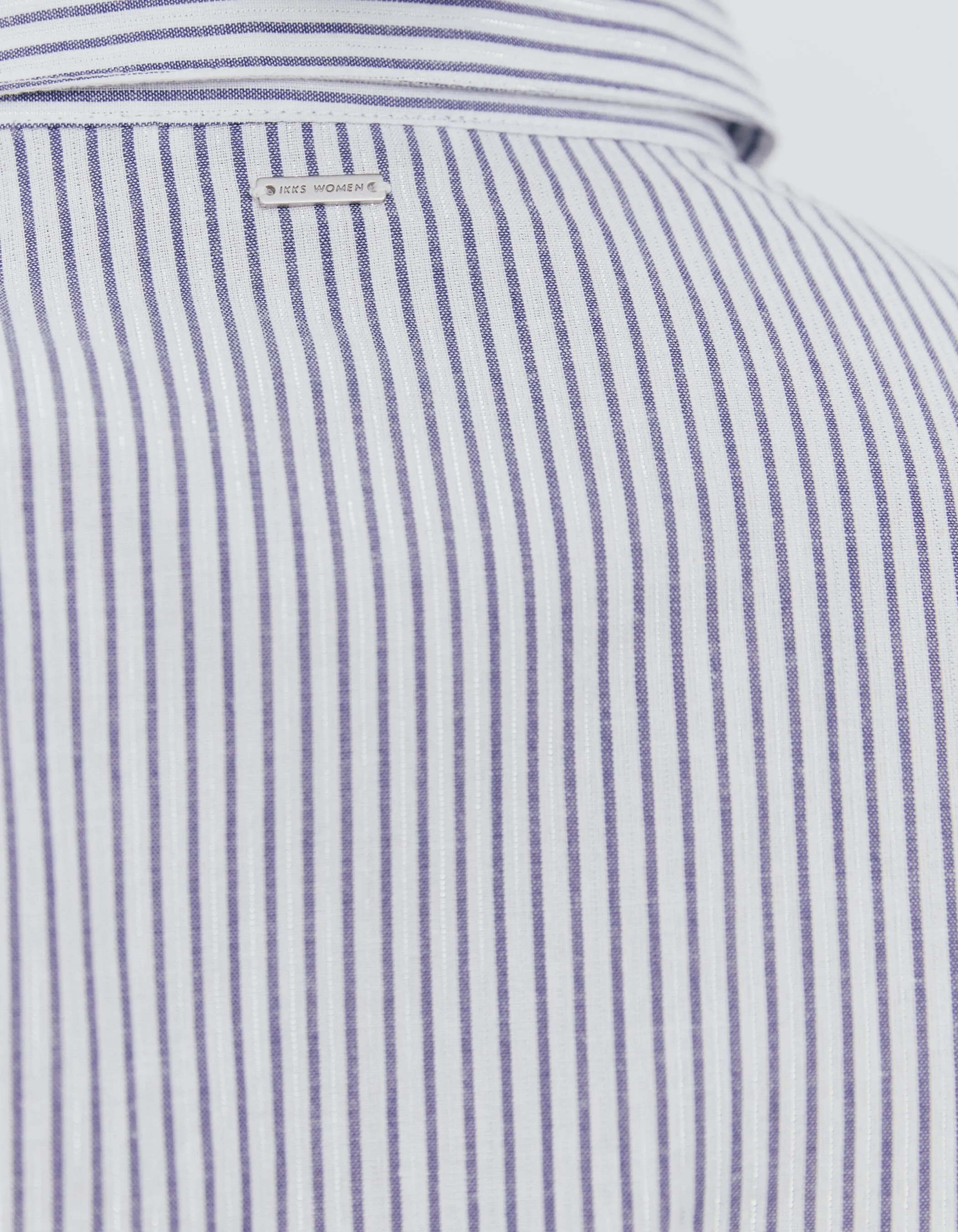 Striped Shirt with Metallic Thread and Chest Patch for Women