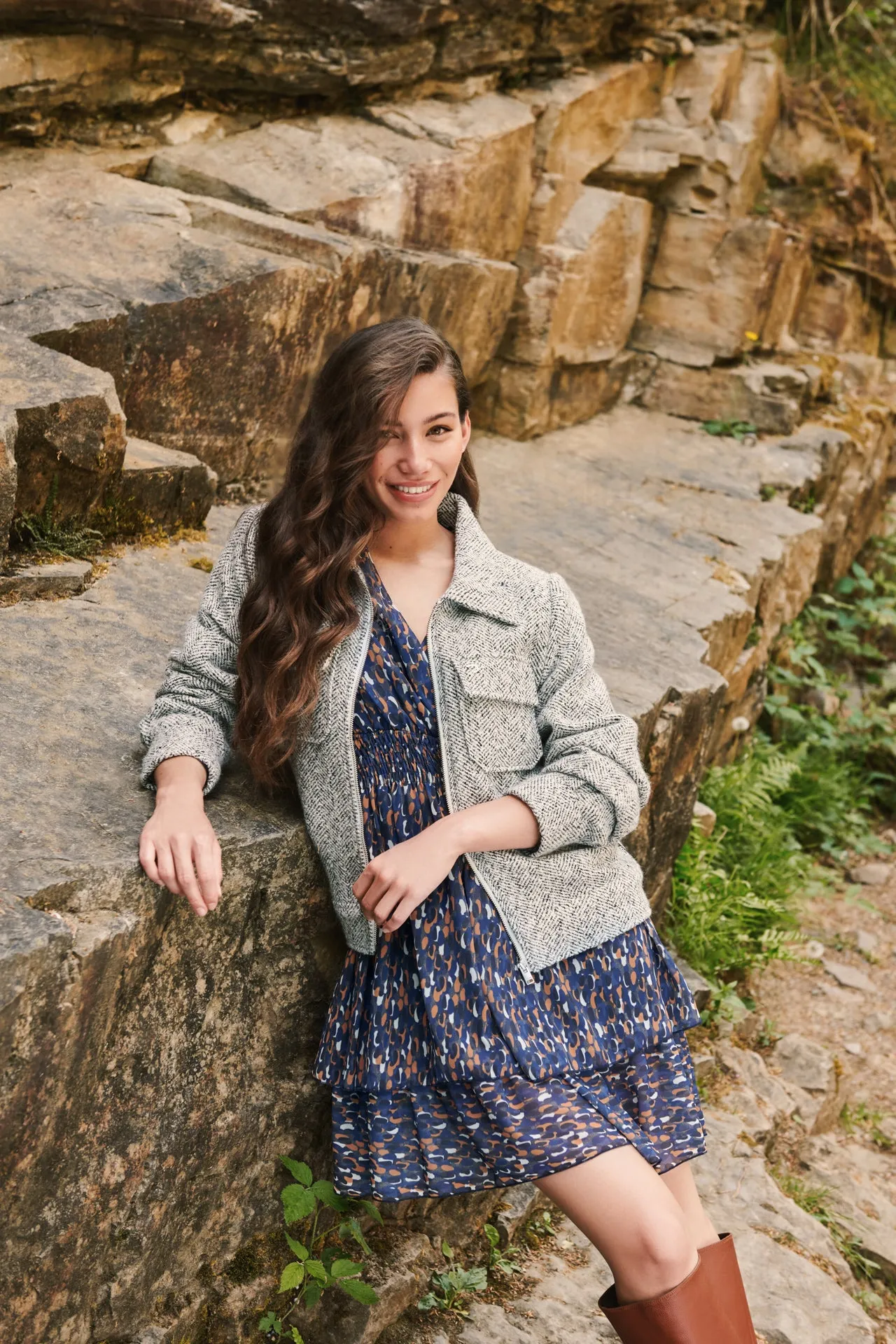 Sur-chemise femme zippé gris avec poches sur la poitrine