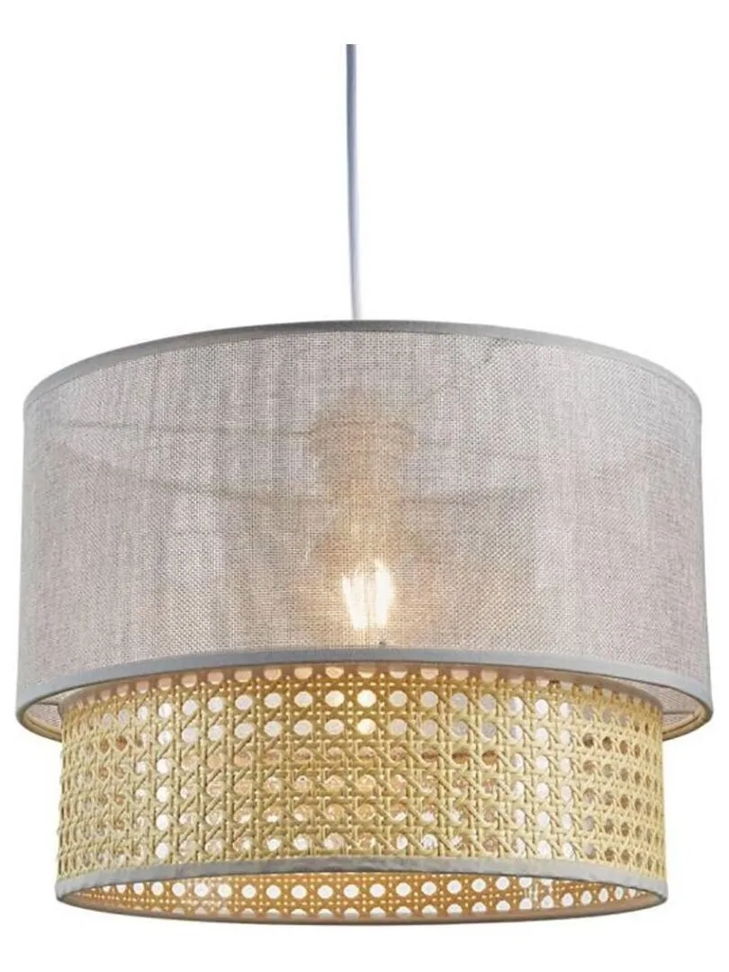 Round gray fabric cane nested pendant light fixture D35 - Gray
