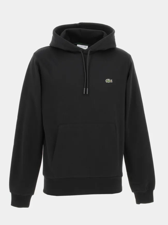 Sweat capuche homme noir Lacoste uni logo