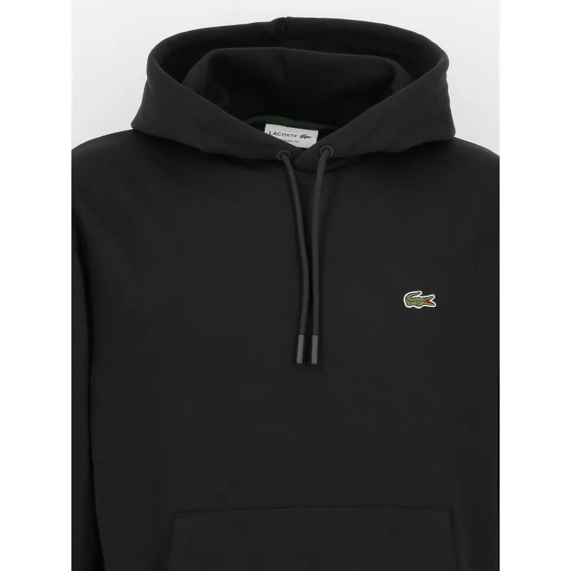 Sweat capuche homme noir Lacoste uni logo