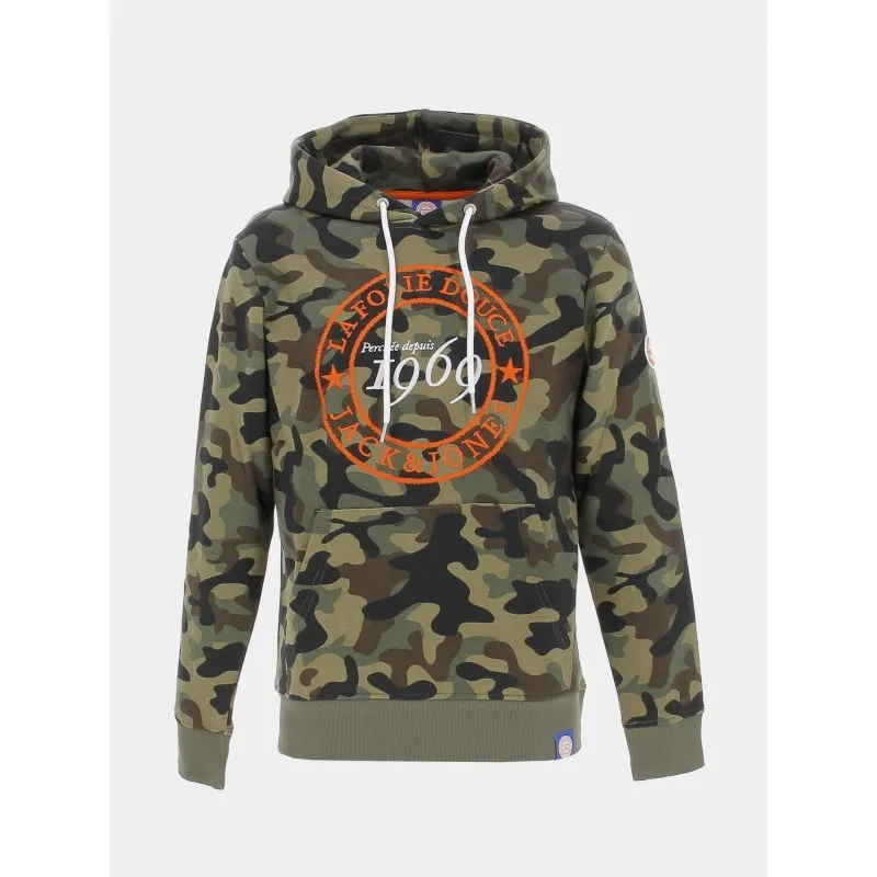 Sweat capuche homme vert G Star broderie logo régulier