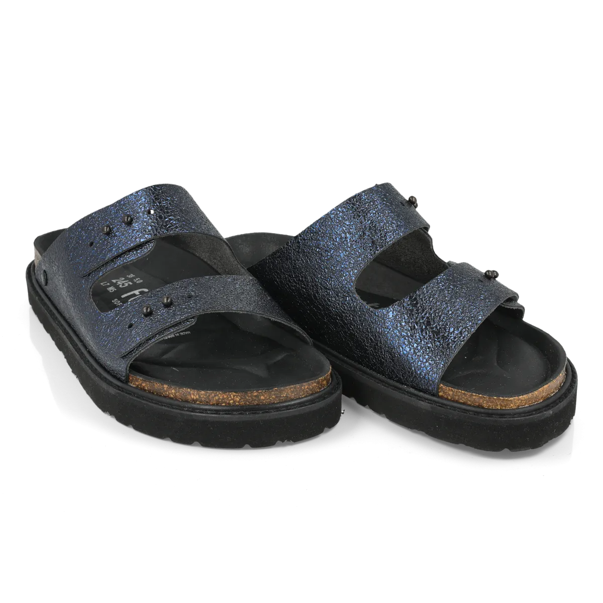 Synthetic Blue Mules with Metal Studs