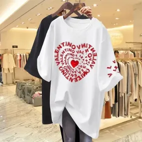T-shirt à manches courtes pour femmes, impression de coeur, haut d'été, mode coréenne, design de luxe, division, respirant,
