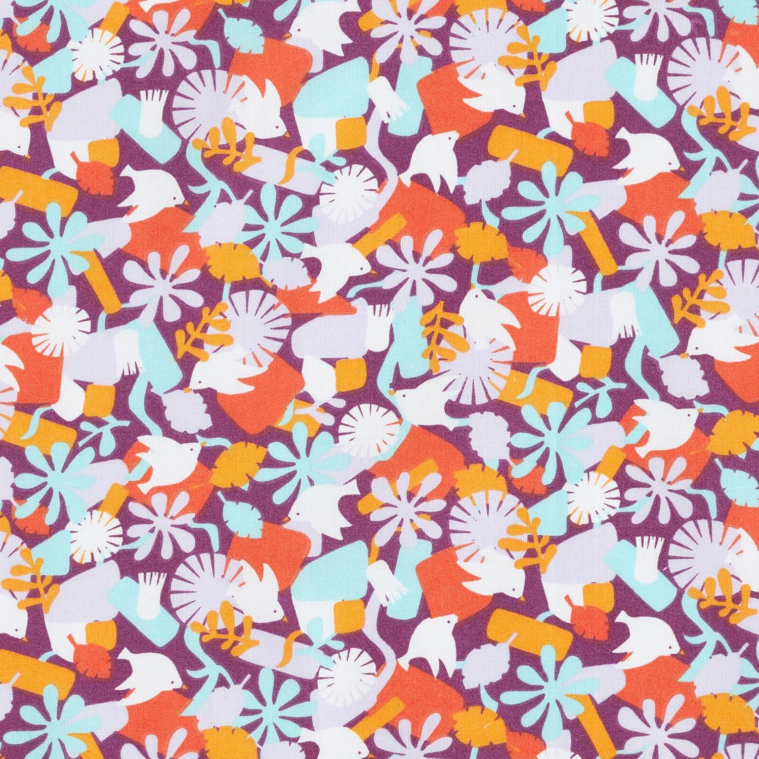 Tissu en coton Cretonne Oiseaux et fleurs – raisin/violet pastel