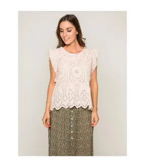 Top col rond broderies anglaises FOUE - Dona X Lisa