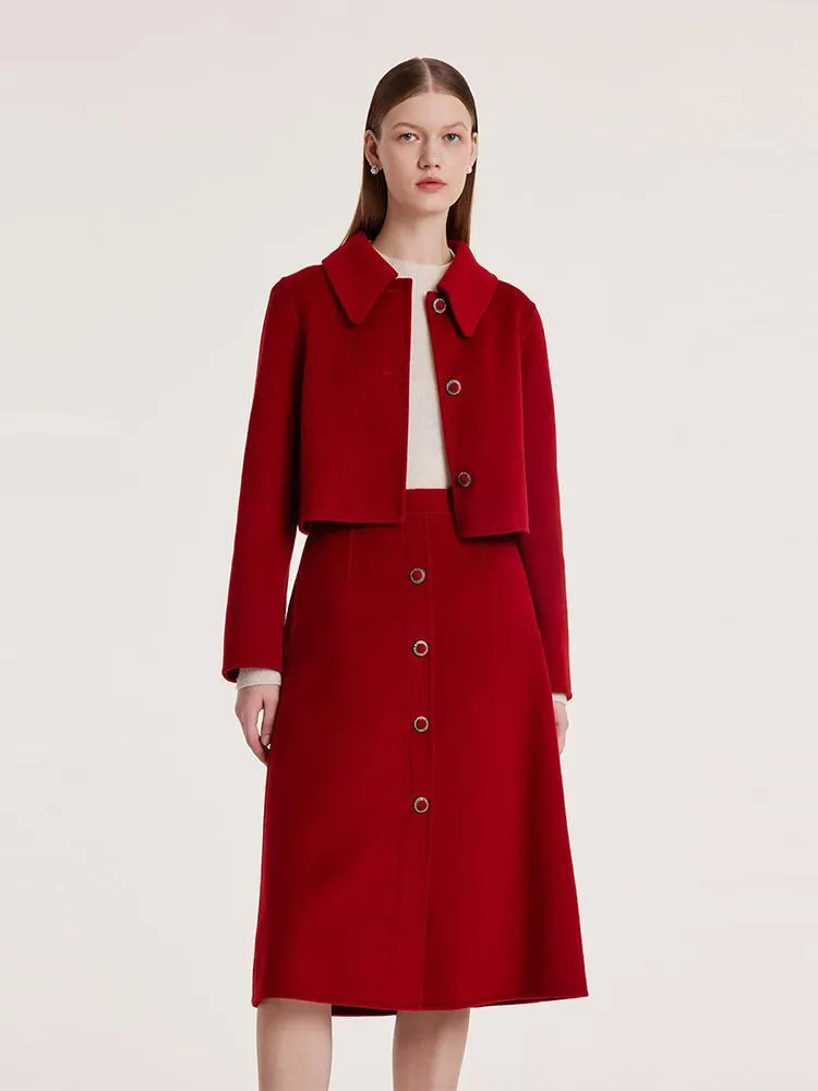 Veste courte en laine Tencel et demi-jupe pour femme