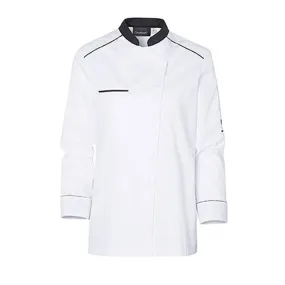 Néospirit White Kitchen Jacket with Black Trim Women Long Sleeves - MOLINEL