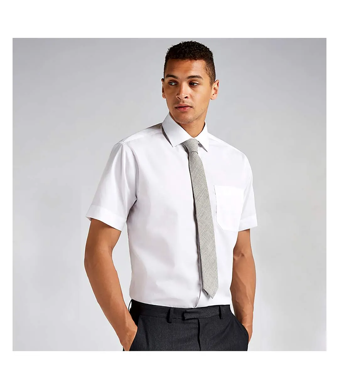 White Men's Wrinkle-Free Short-Sleeve Shirt by Kustom Kit