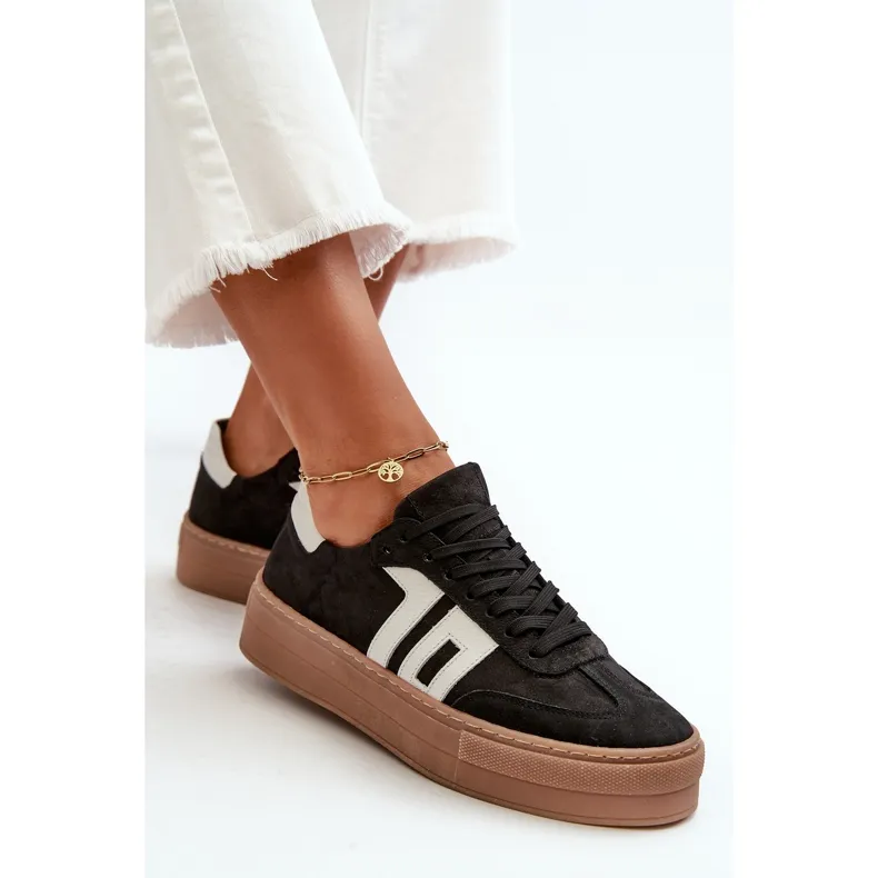 Zazoo N1095S2 Leather Platform Sneakers for Women Black